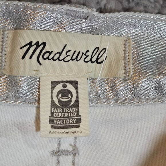 Madewell 90s Straight High-Rise Silver Metallic Jeans W30 Fitted Hip Straight Le - Picture 9 of 11